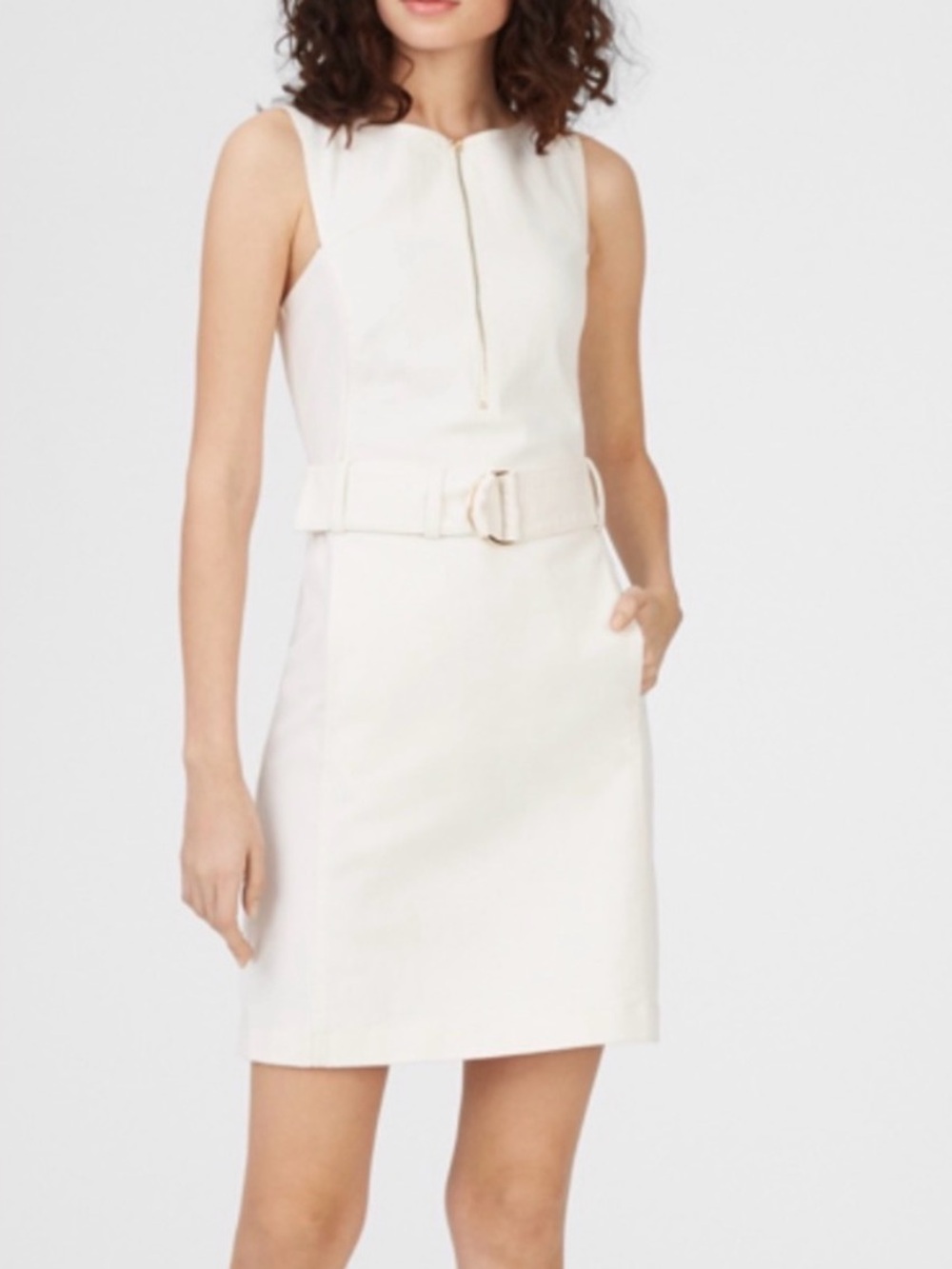 Club Monaco White Sleeveless Sheath Dress with Front Zip